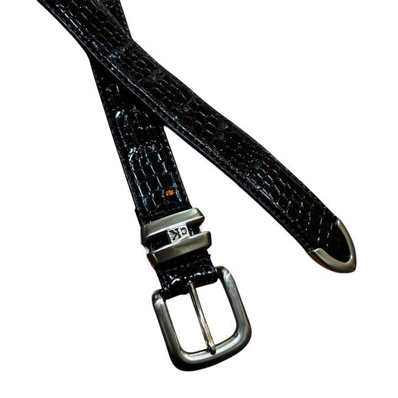 Calvin Klein belt textured brown patent finish silver hardware size L leather - Picture 5 of 6